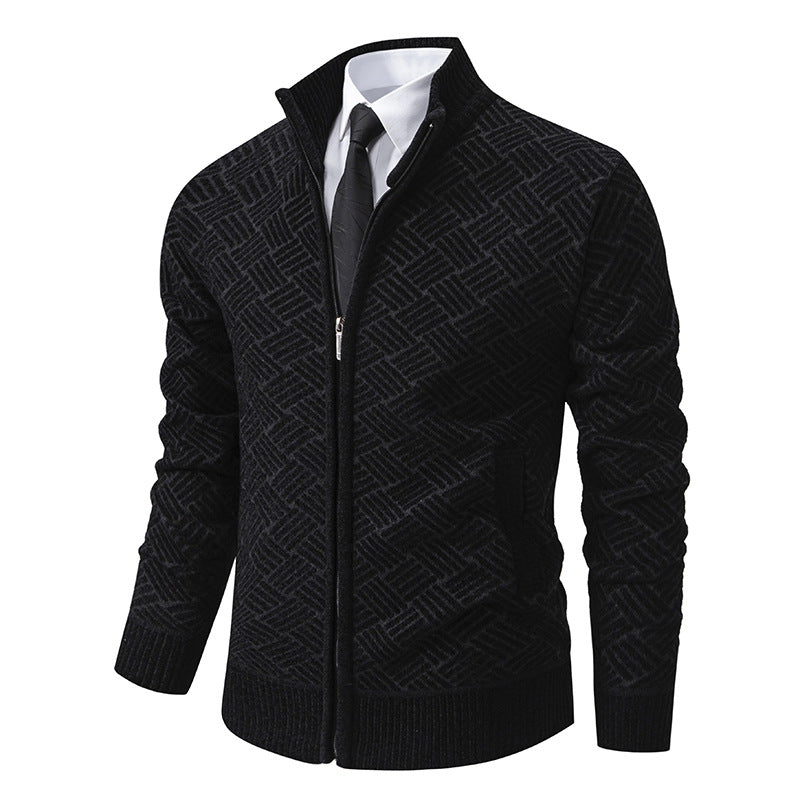 Herren Strickjacke mit modernem Zipper und kreativem Muster EB