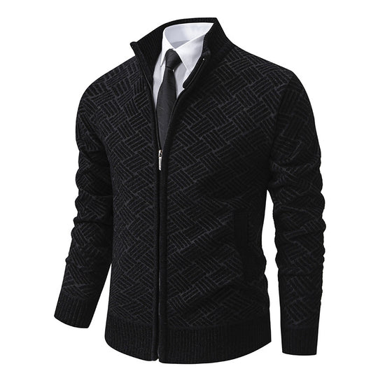 Herren Strickjacke mit modernem Zipper und kreativem Muster EB