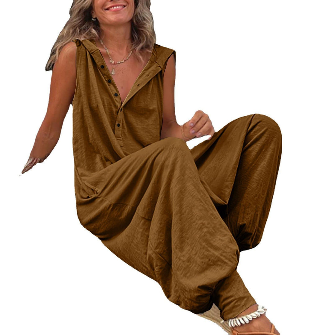 Damen Lässiger Jumpsuit mit Knopfverschluss und praktischen Seitentaschen EB