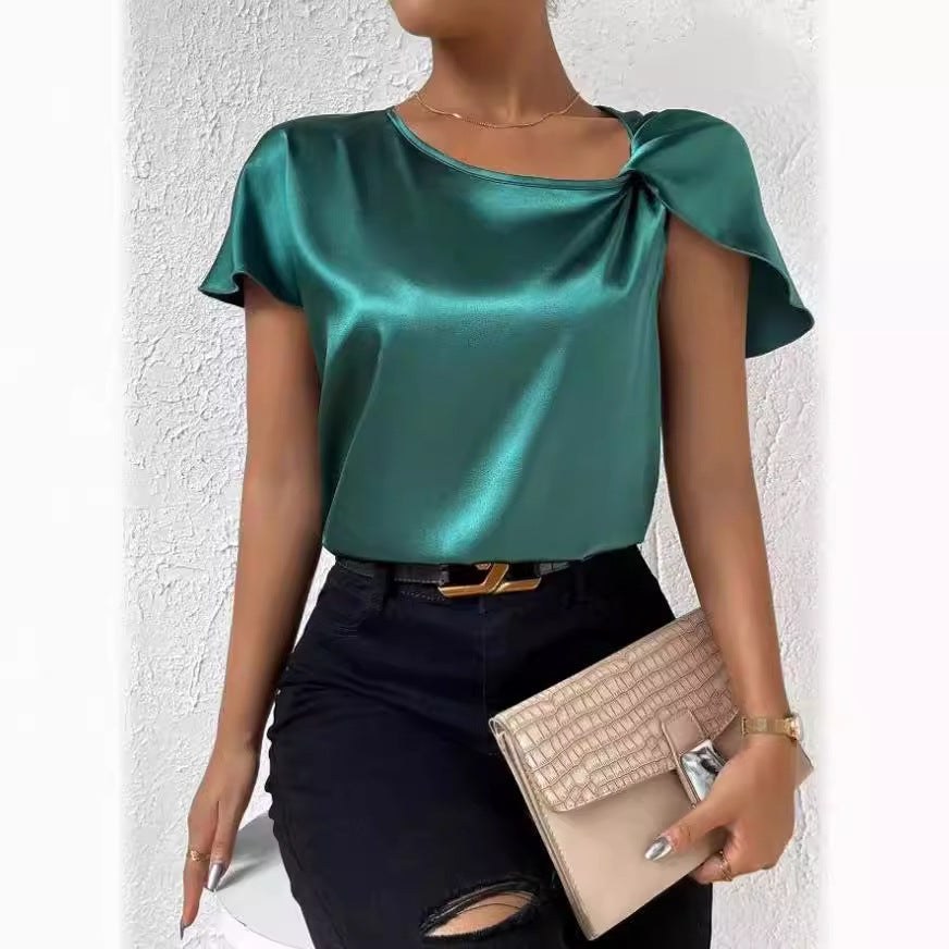EB | Satin Twist Einfarbiger Lockerer Vielseitiger Top