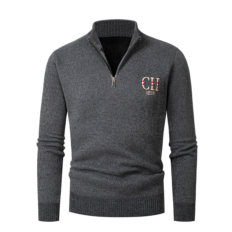 Herren stylischer Strickpullover mit Stehkragen und Reißverschluss EB