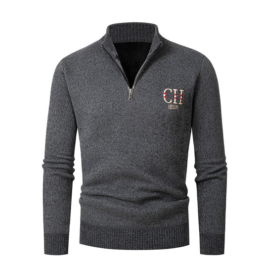 Herren stylischer Strickpullover mit Stehkragen und Reißverschluss EB