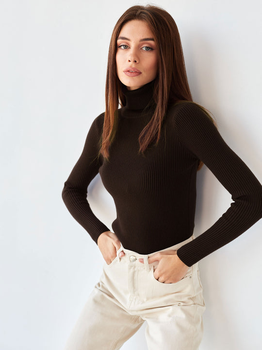 Damen Rollkragenpullover mit geripptem Design und lässigem Schnitt EB