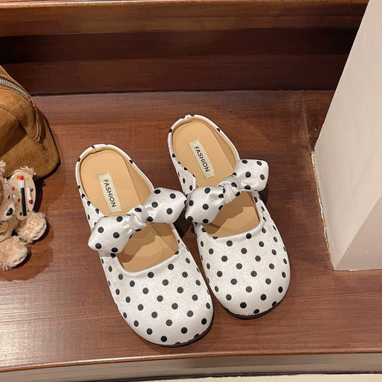 Damen elegante Mules mit Schleifenakzenten und Punktmuster EB