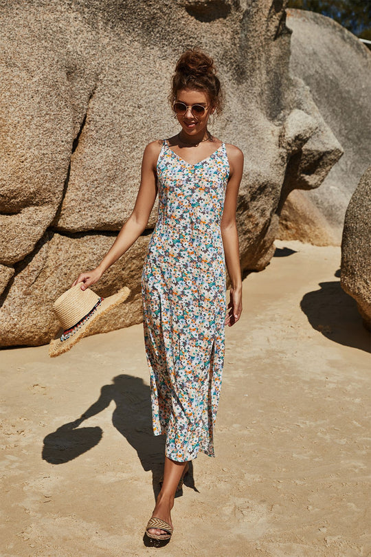 Damen Maxikleid mit floralem Muster und seitlichem Schlitz EB