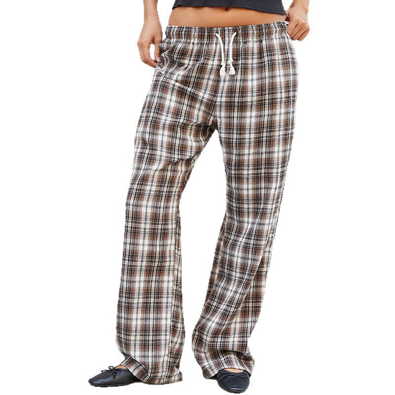 Damen lässige Karomuster Pyjama Strandhose EB
