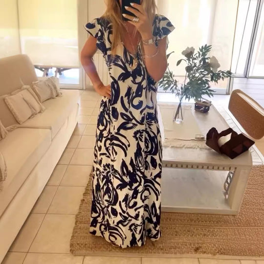 Damen Maxikleid mit voluminösen Ärmeln und elegantem V-Ausschnitt Heidi-Mode