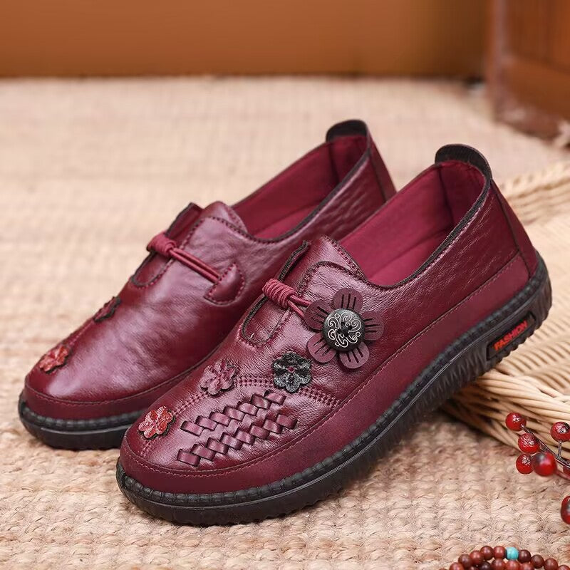Damen Bequeme Mokassins mit floralem Design und elastischem Riemen EB