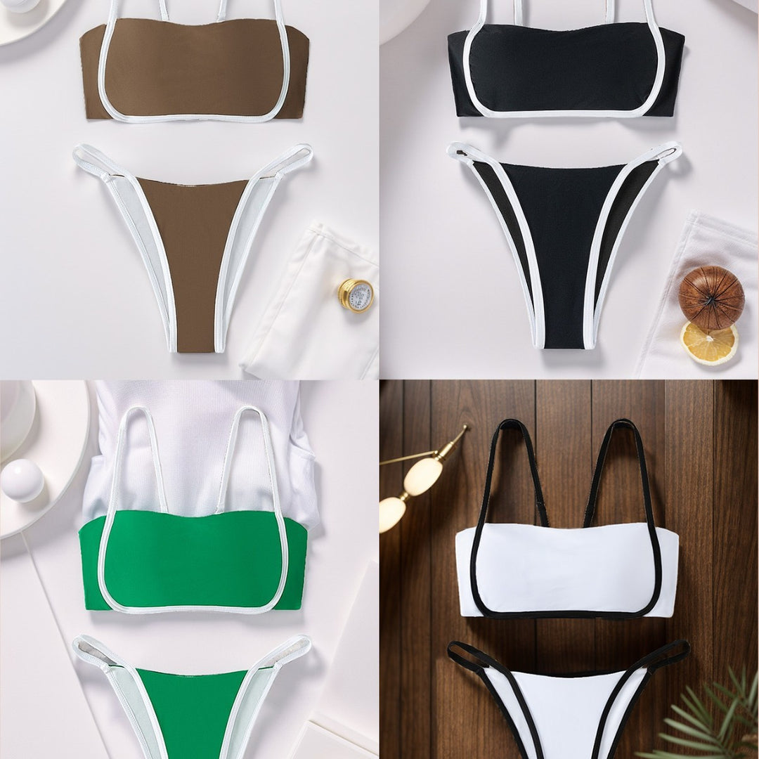 Damen Bandeau Bikini mit hohem Beinausschnitt und verstellbaren Trägern EB