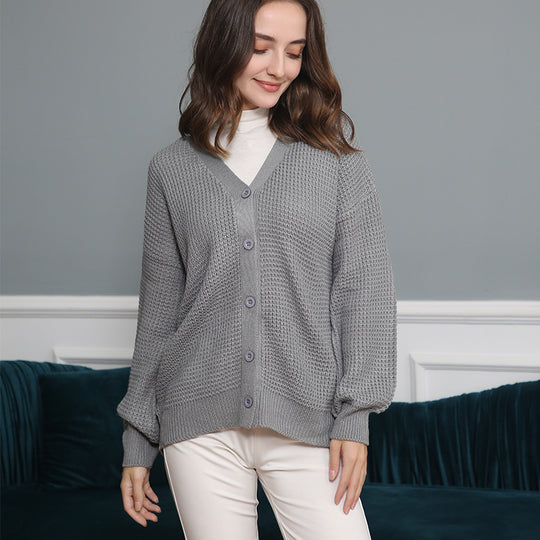 Damen Strickjacke mit strukturiertem Muster und praktischen Knopfdetails EB