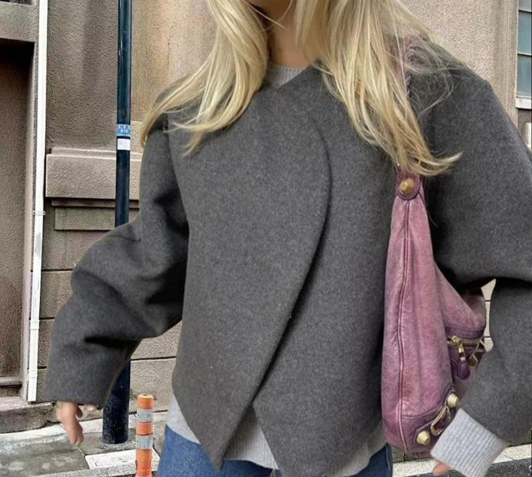 Damen Oversized Blazer mit asymmetrischem Design und eleganter Drapierung EB