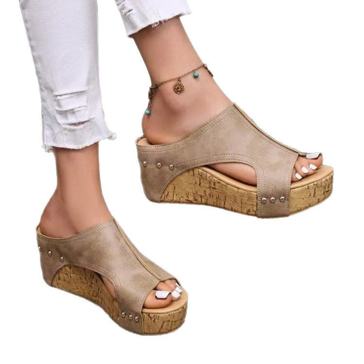 Damen sommerliche Keil-Pantoletten EB