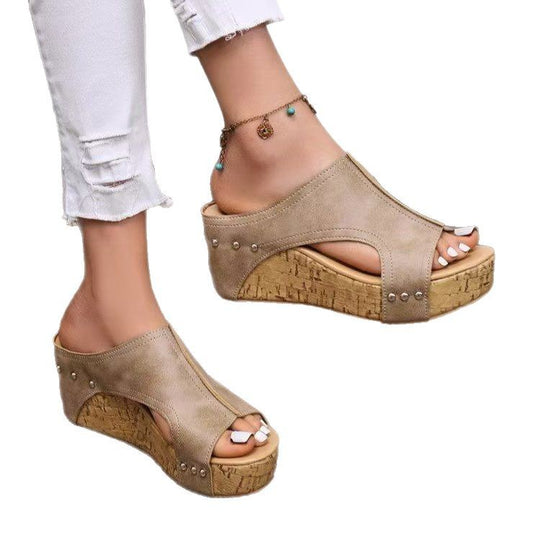 Damen sommerliche Keil-Pantoletten EB