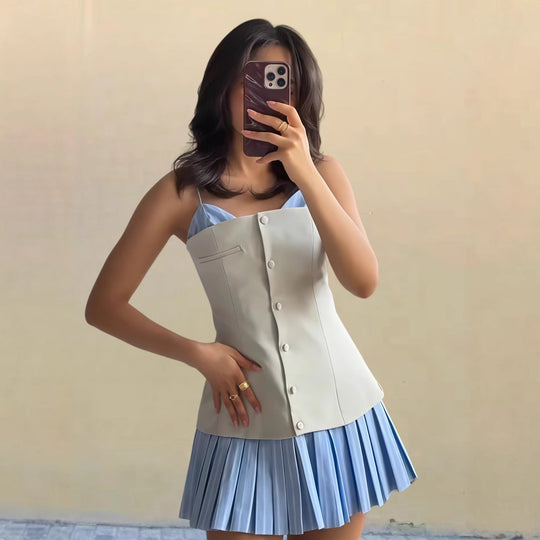 Damen Plissiertes Mini-Kleid mit ausgestelltem Rock EB