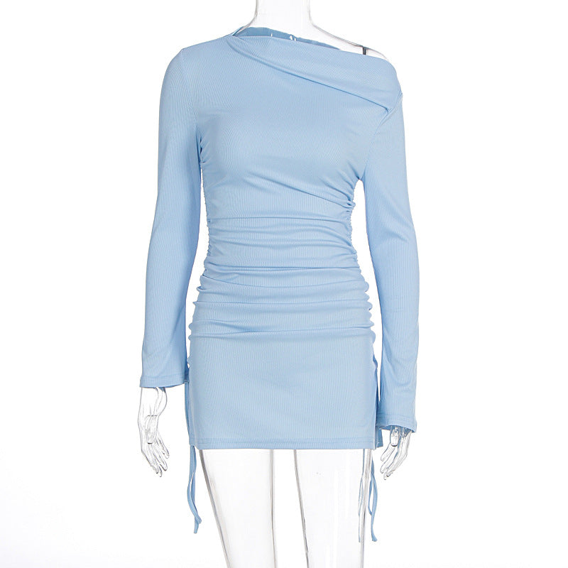 Damen Elegantes figurbetontes Kleid mit asymmetrischem Ausschnitt und Raffungen EB