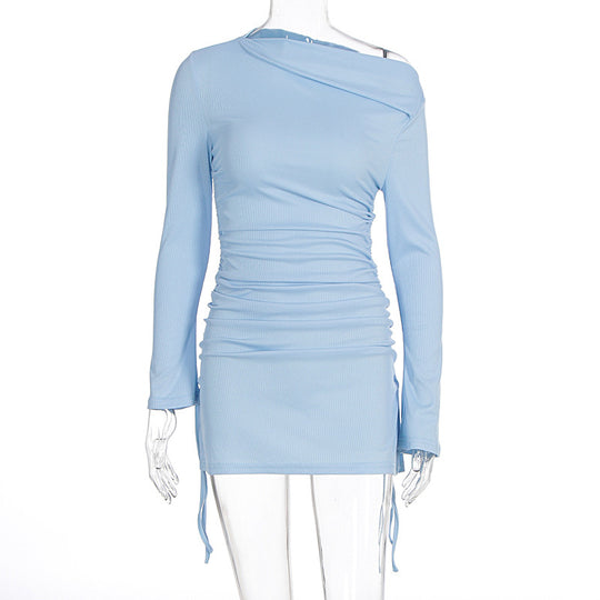 Damen Elegantes figurbetontes Kleid mit asymmetrischem Ausschnitt und Raffungen EB
