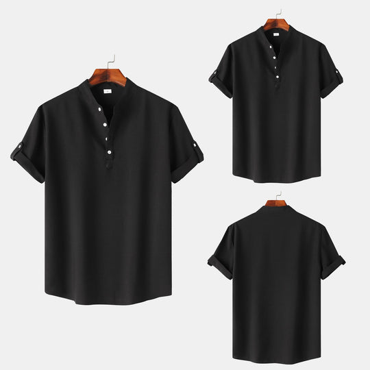 Herren Kurzarmhemd mit elegantem Stehkragen und praktischen Knopfdetails EB