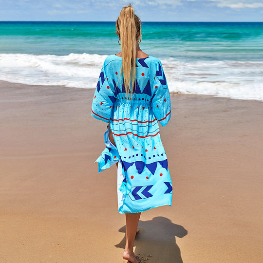 Damen Strandkimono mit modernem geometrischen Muster Heidi Mode