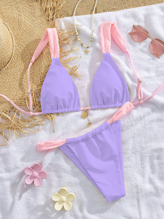 Damen Triangel-Bikini mit verstellbaren Trägern und modischem Farbkontrast EB