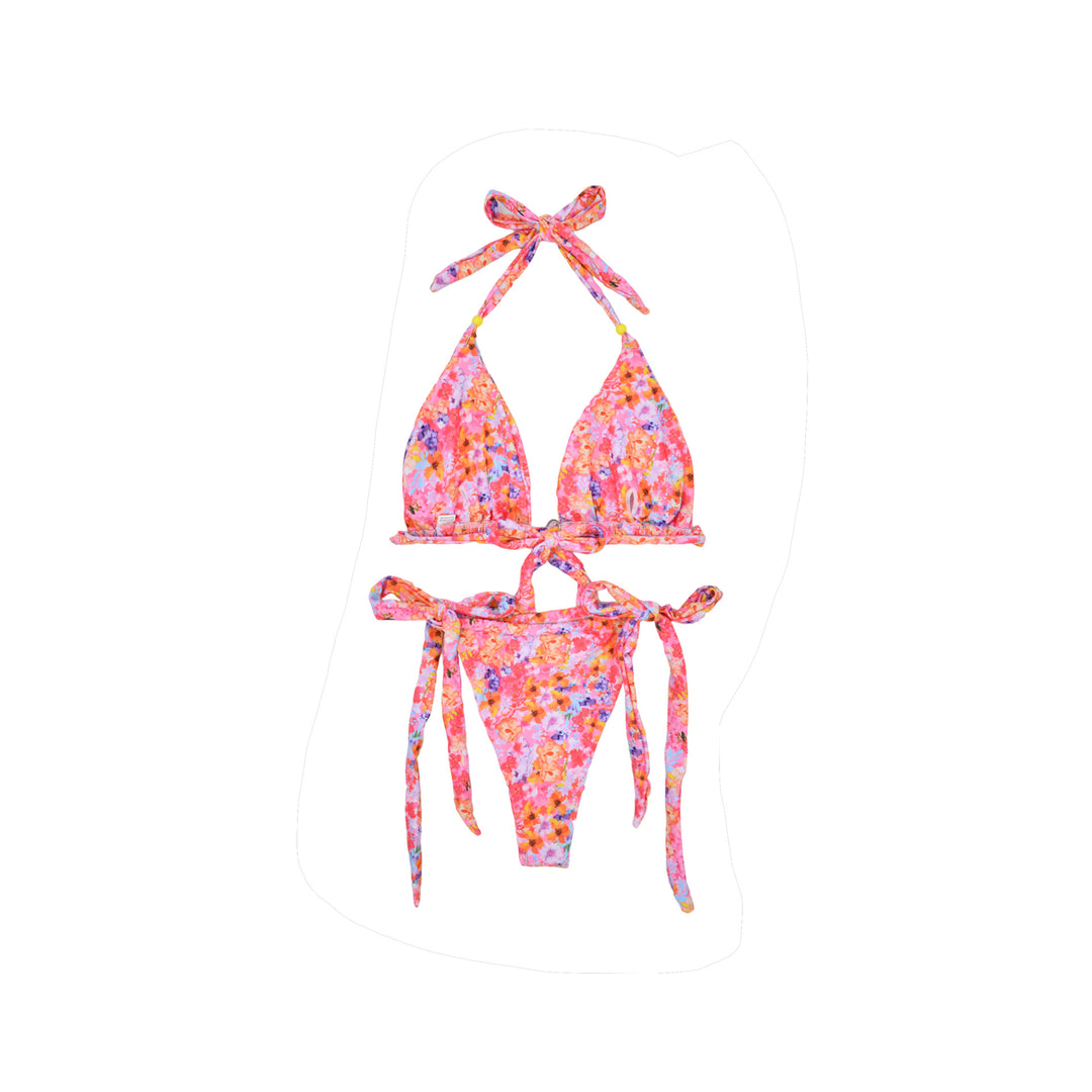 Damen Triangel-Bikini mit buntem Blumenmuster und verstellbaren Trägern EB