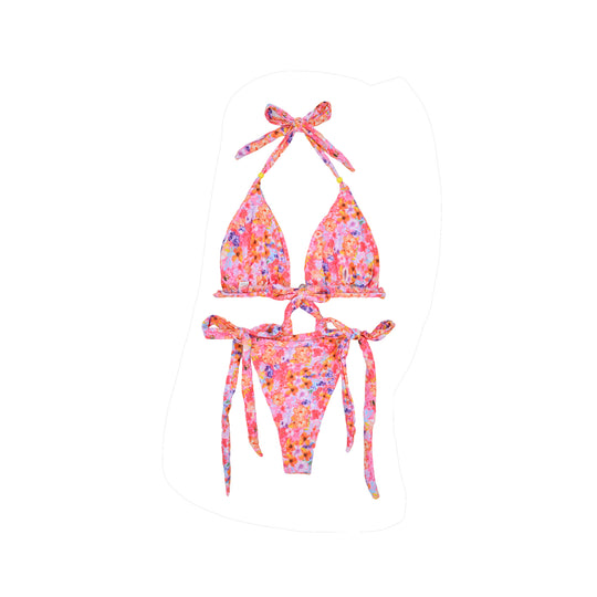 Damen Triangel-Bikini mit buntem Blumenmuster und verstellbaren Trägern EB