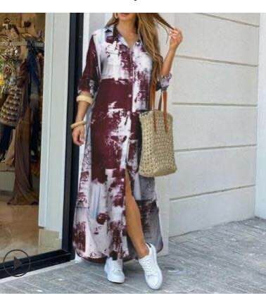 Damen nan langes Hemdkleid mit floralem Muster und seitlichem Schlitz EB