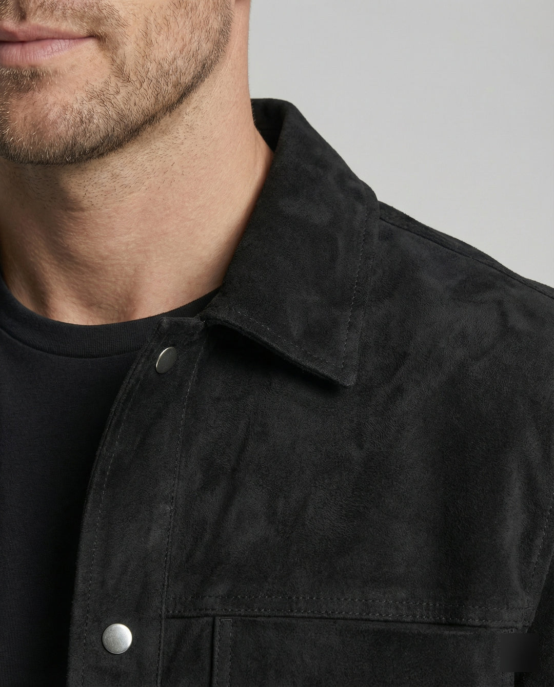 Herren dick gefütterte Wildlederoptik Hemdjacke mit Druckknöpfen und aufgesetzten Brusttaschen EB
