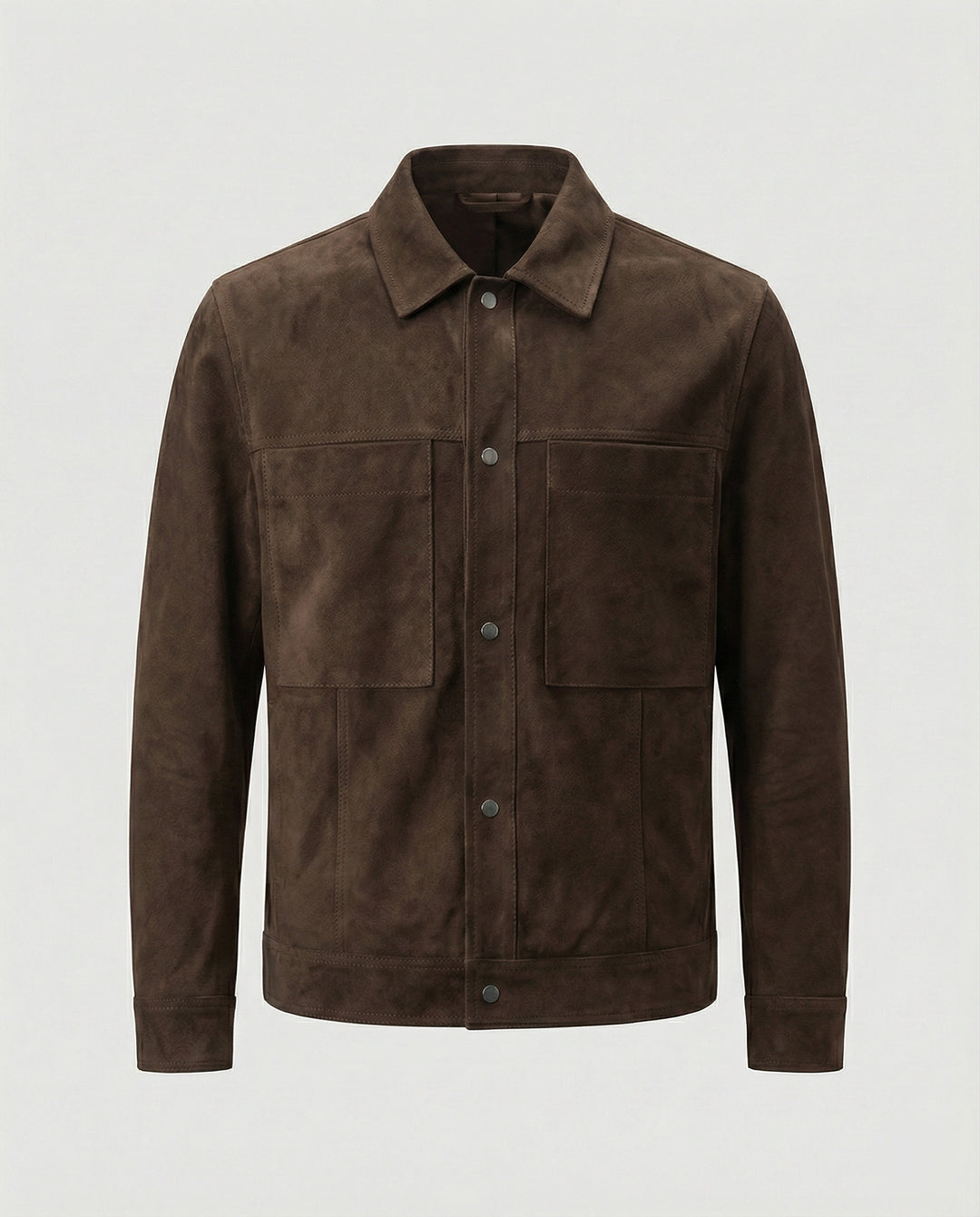Herren dick gefütterte Wildlederoptik Hemdjacke mit Druckknöpfen und aufgesetzten Brusttaschen EB