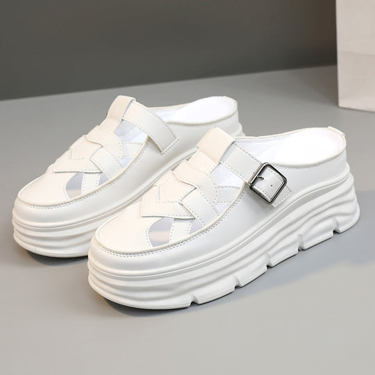 Damen Platform Mules mit modischem Schnallen-Design und atmungsaktivem Obermaterial EB