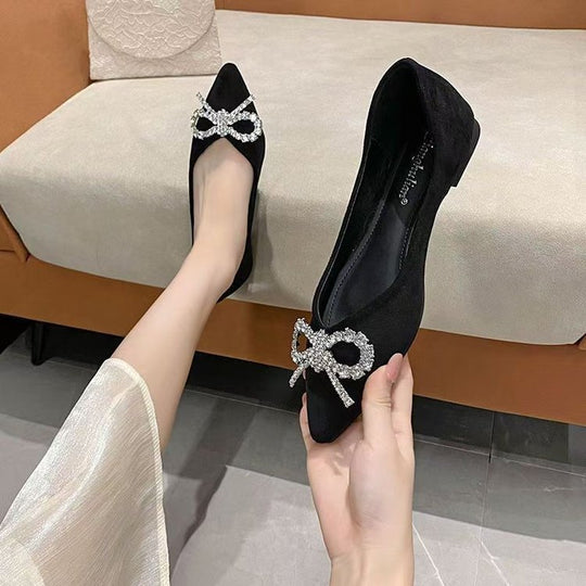Damen elegante Ballerinas mit strassbesetztem Schleifendetail EB