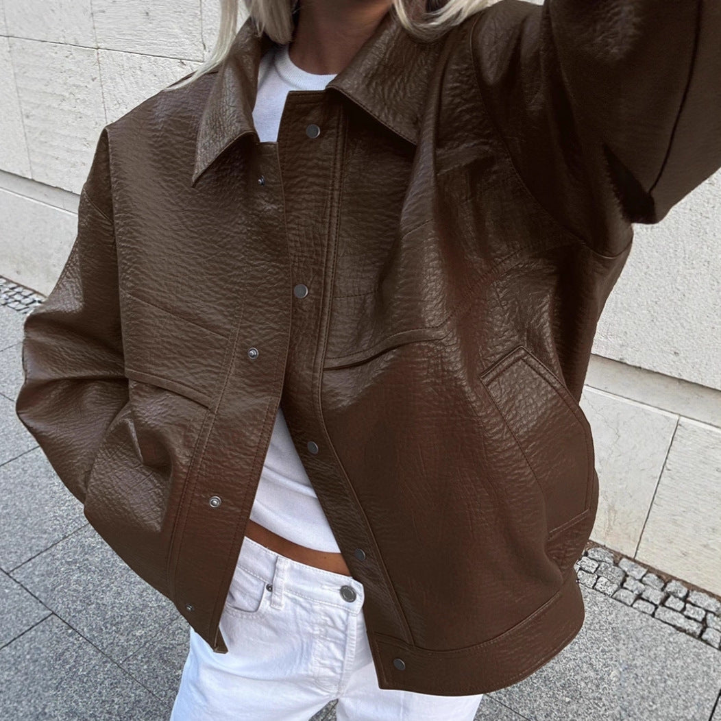Damen Modische Kunstlederjacke im lässigen Oversized-Schnitt EB