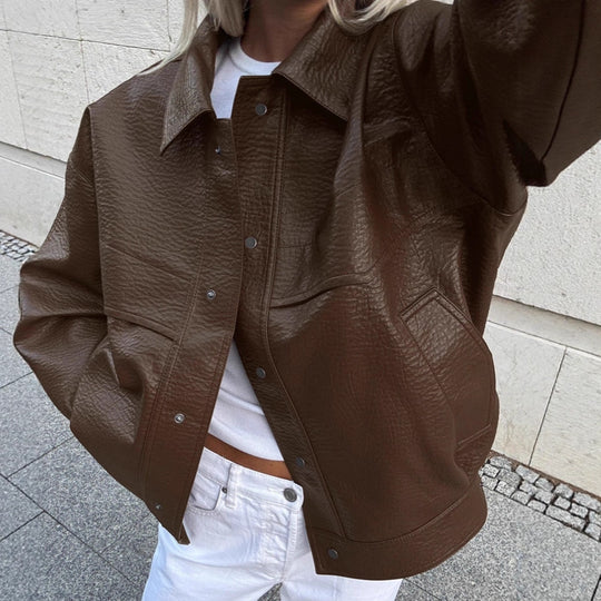 Damen Modische Kunstlederjacke im lässigen Oversized-Schnitt EB