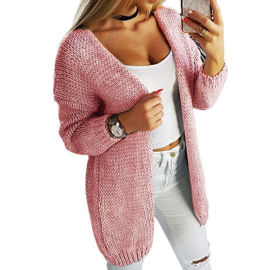 Damen lässiger Strickcardigan mit offenen Seiten und tiefem V-Ausschnitt EB