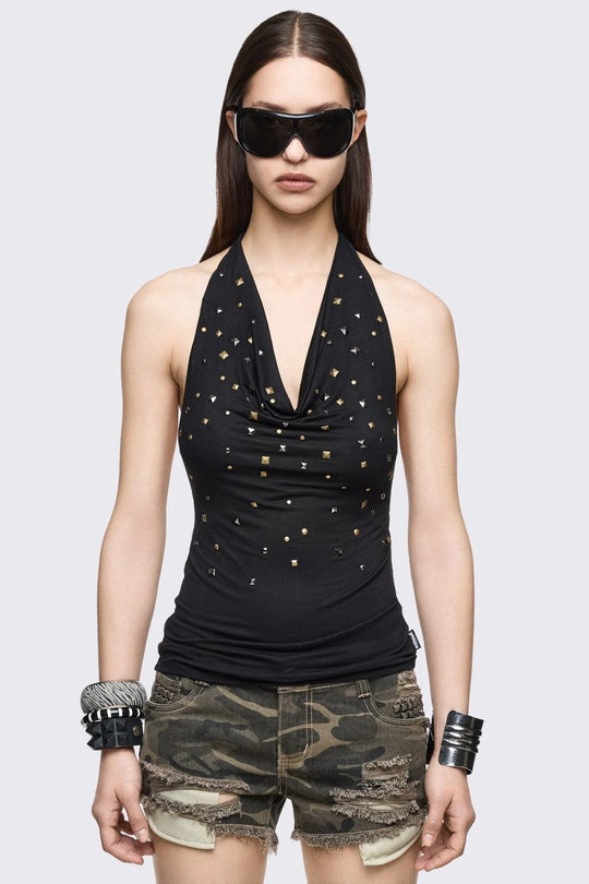Damen Glamouröses Haltertop mit funkelnden Pailletten EB