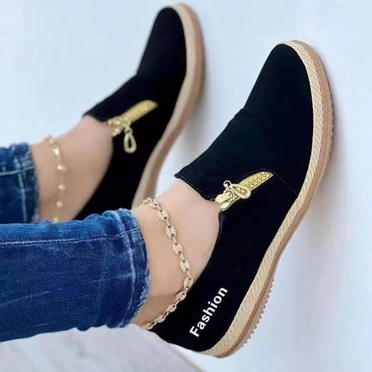 Damen modische Slip-On Sneakers mit dekorativem Reißverschluss EB