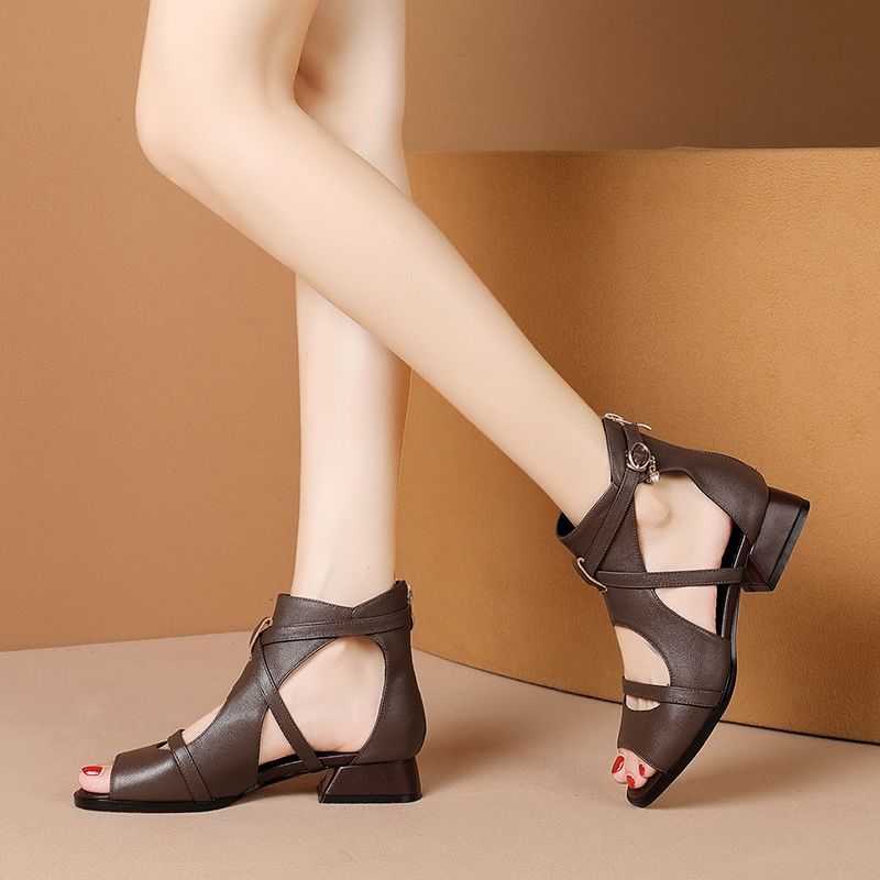 Damen Open-Toe Schnürsandalen mit angedeutetem Absatz und verstellbarem Riemen EB
