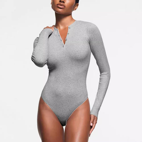Damen Langarm-Bodysuit mit Knopfleiste EB
