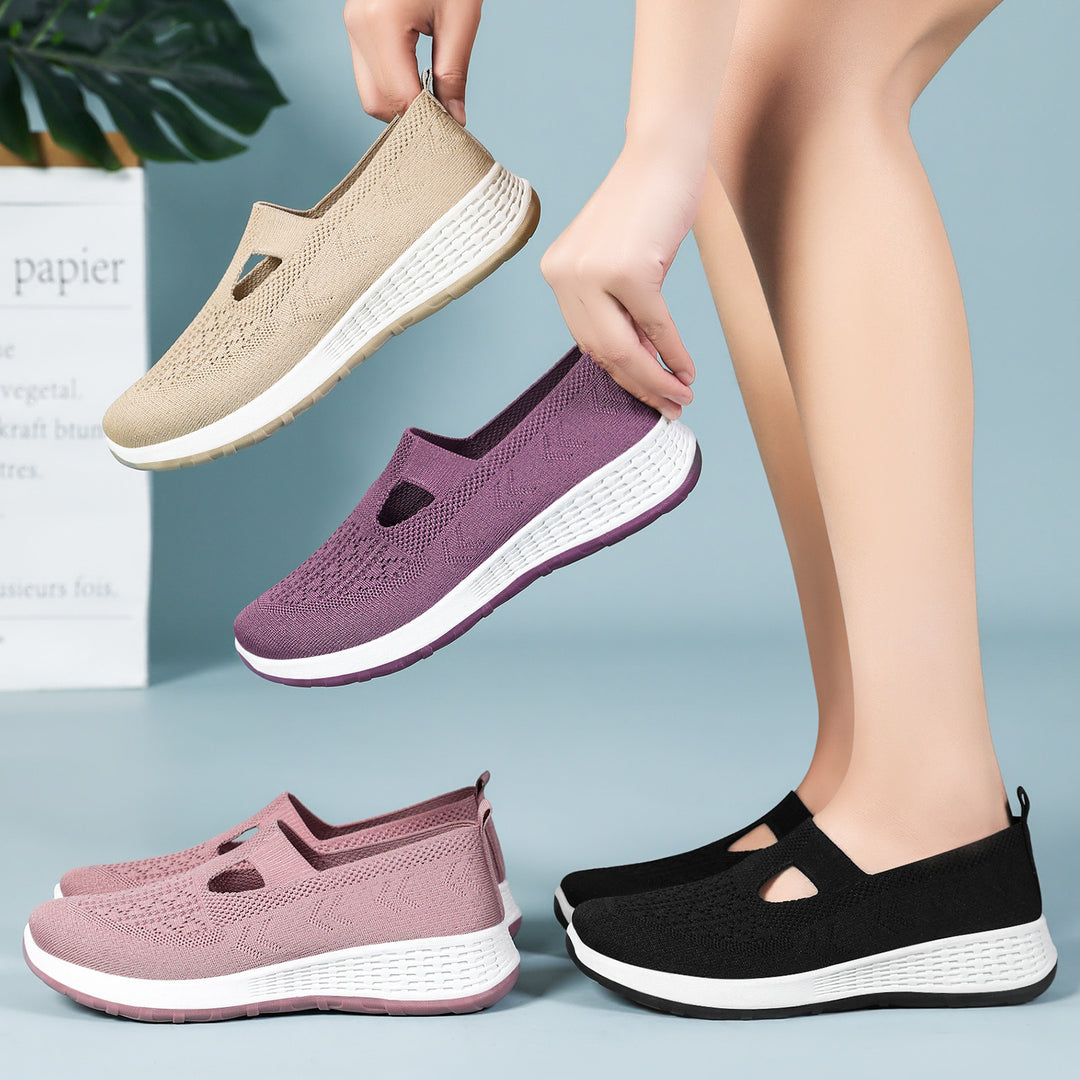 Damen Bequeme Slip-On Sneakers mit atmungsaktivem Strickoberteil EB
