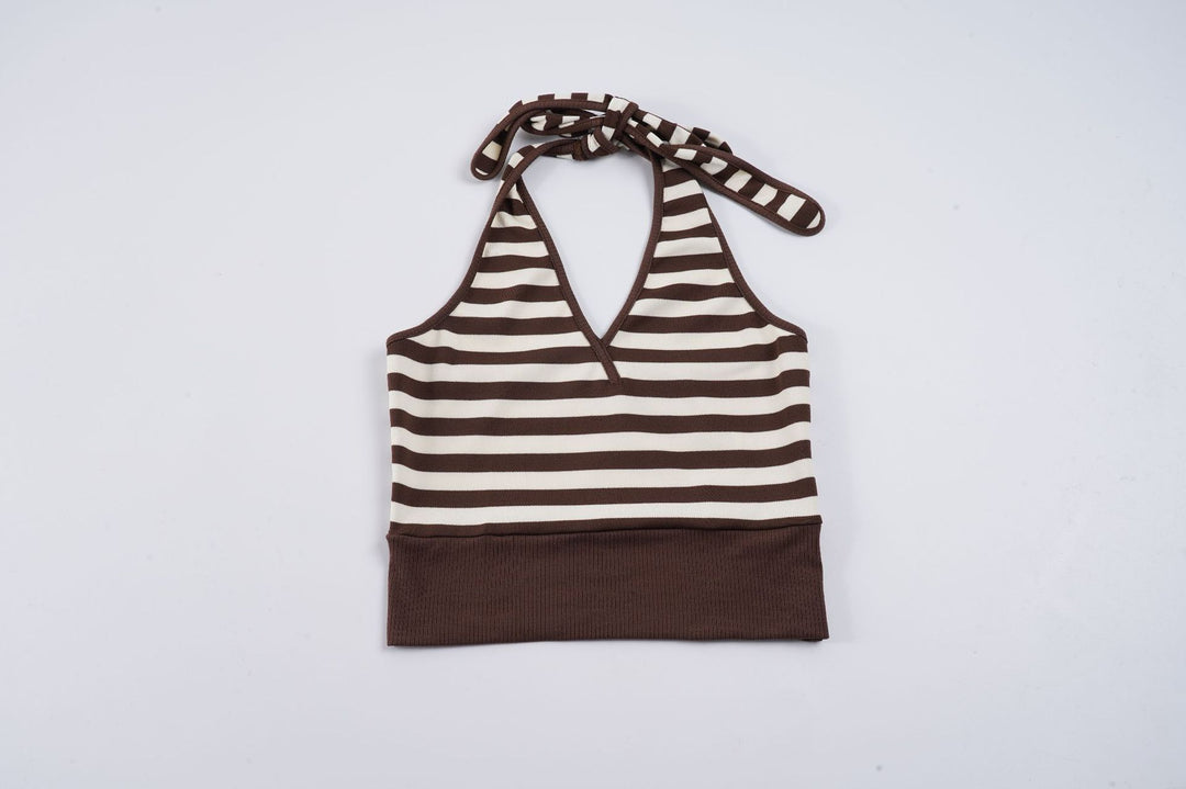 Damen sportliches Crop-Top mit verstellbarem Rückendesign und kontrastierenden Streifen EB
