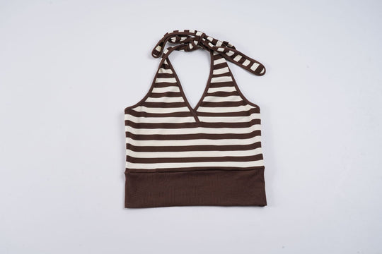 Damen sportliches Crop-Top mit verstellbarem Rückendesign und kontrastierenden Streifen EB