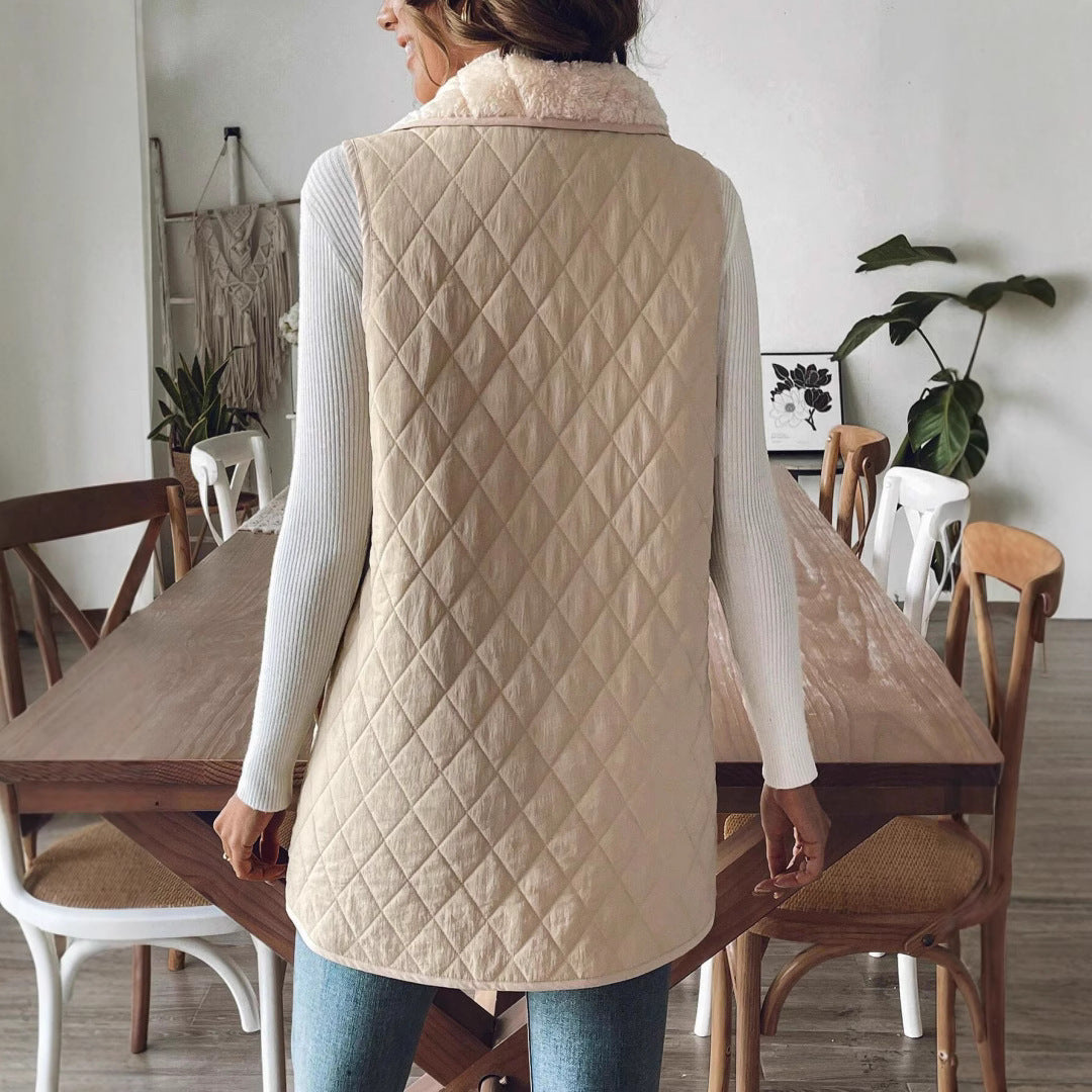 Damen Elegante Steppweste mit weitem Kragen und praktischen Taschen EB