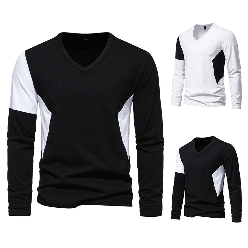 Herren Langarmshirt mit modernem V-Ausschnitt und kontrastierenden Ärmel-Paneelen EB