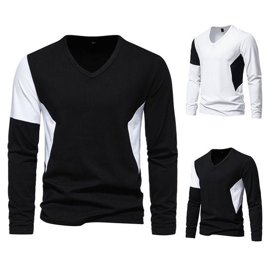 Herren Langarmshirt mit modernem V-Ausschnitt und kontrastierenden Ärmel-Paneelen EB