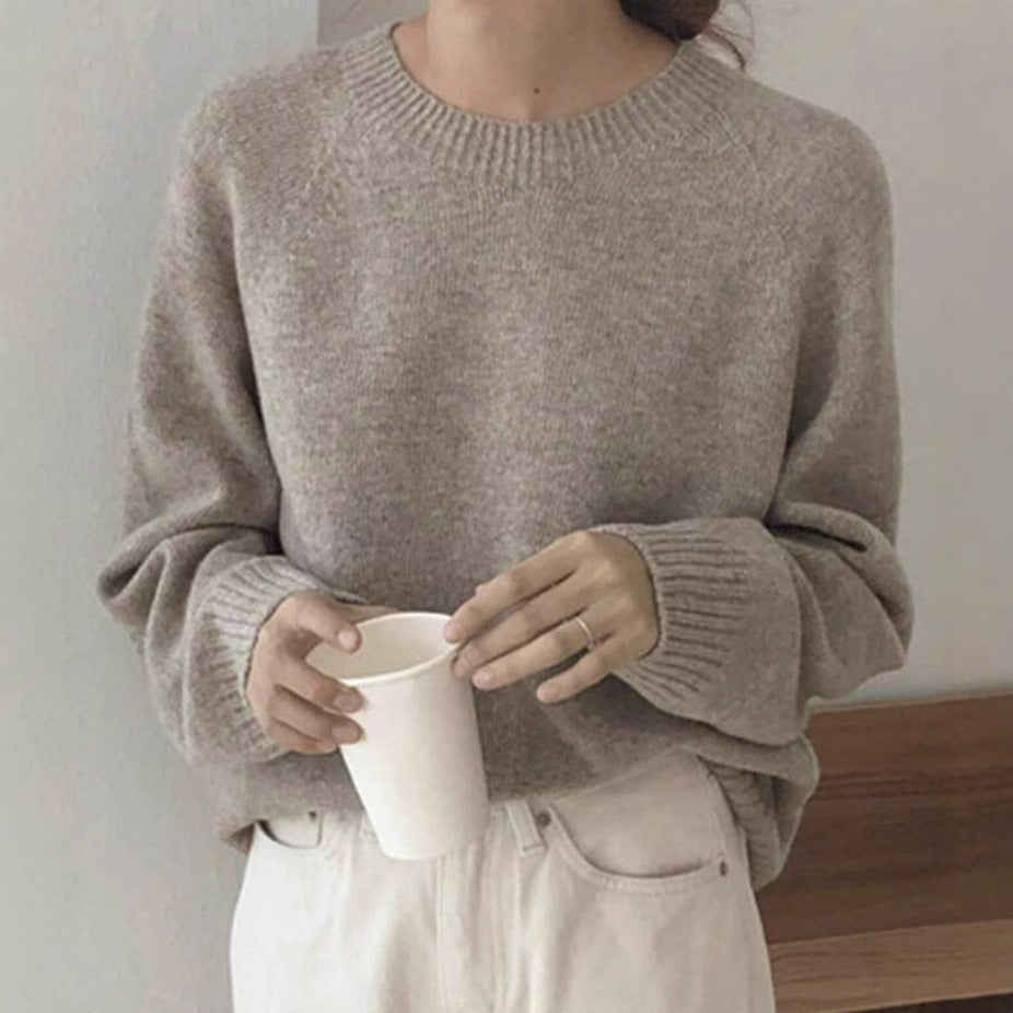 Damen Gemütlicher Rundhals-Pullover aus hochwertigem Stoff EB