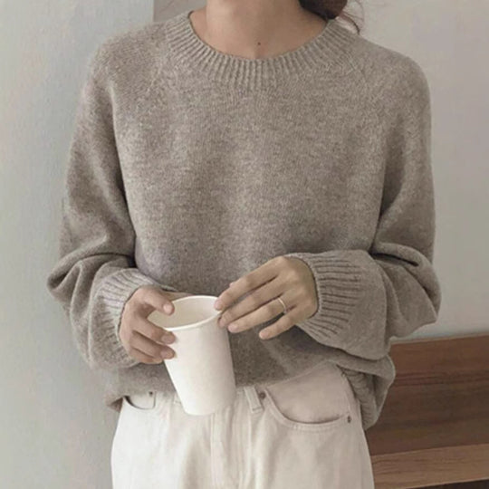 Damen Gemütlicher Rundhals-Pullover aus hochwertigem Stoff EB