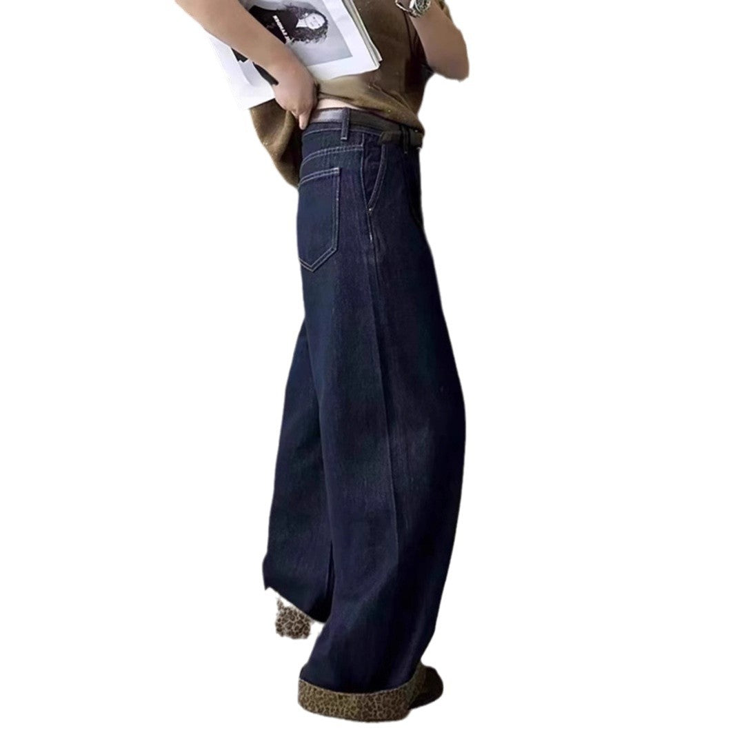Damen weit geschnittene High-Waist Jeans mit eleganter Saumgestaltung EB