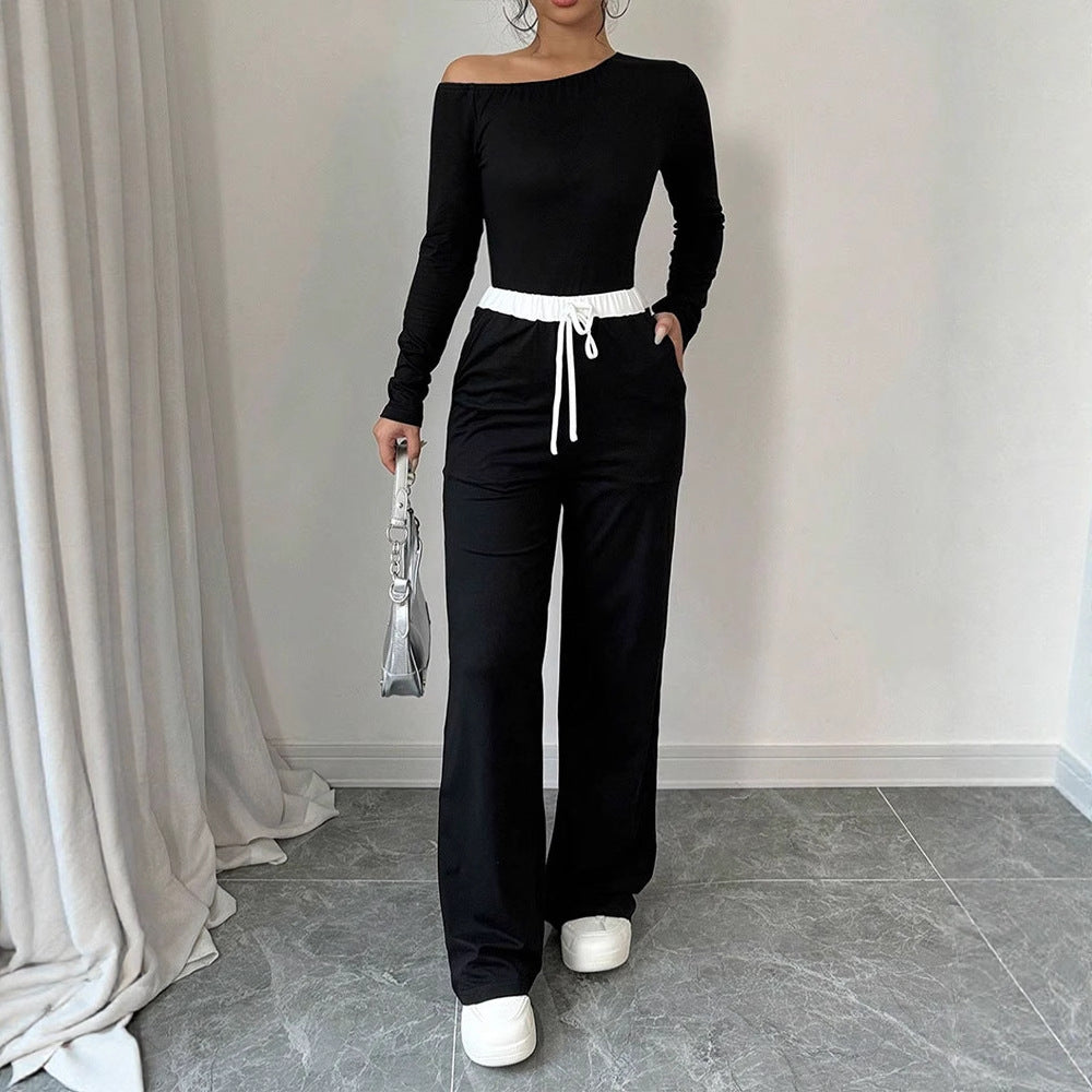 Damen Elegantes Jumpsuit mit asymmetrischem Oberteil und weitem Bein EB