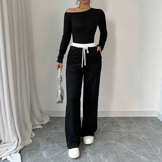 Damen Elegantes Jumpsuit mit asymmetrischem Oberteil und weitem Bein EB