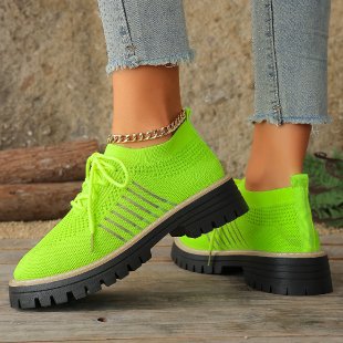 Damen modische Sneaker mit luftiger Strickoberfläche und bequemer Plateausohle EB