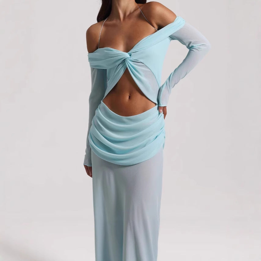 Damen Maxikleid mit raffiniertem Cut-Out-Design und eleganter Drapierung EB